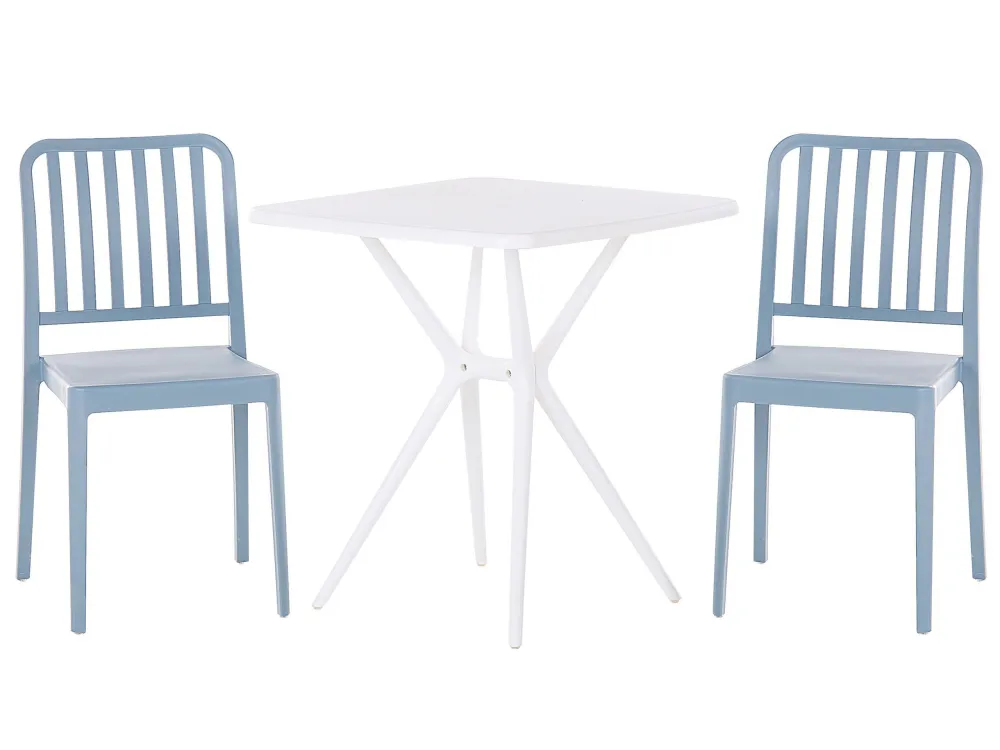 Set di tavolo e 2 sedie da giardino bianco e blu SERSALE Materiale Resina Intrecciata