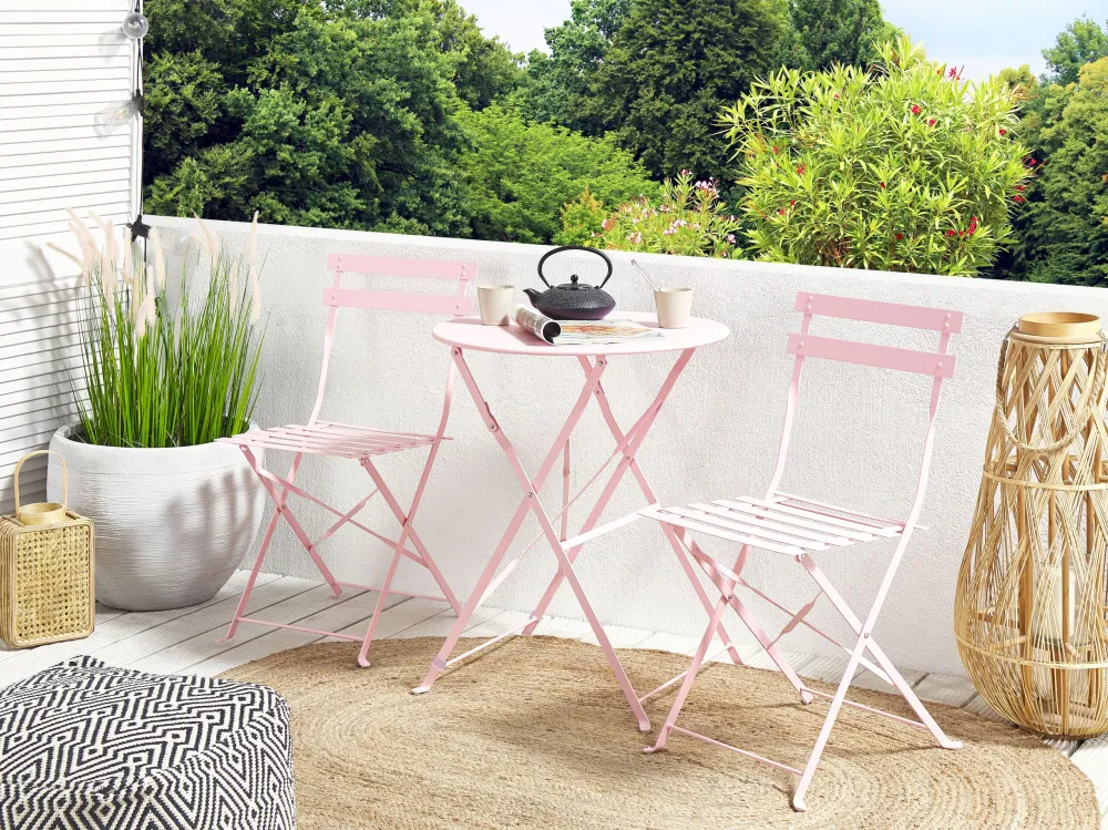 Steel Garden Bistro Set Pastel Pink FIORI