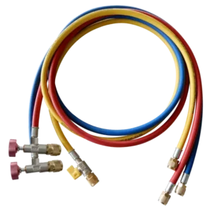 Set di 3 tubi flessibili con valvola di controllo dell'accesso, 1/4" SAE, 60"/150 cm, blu e rosso con valvola di controllo...