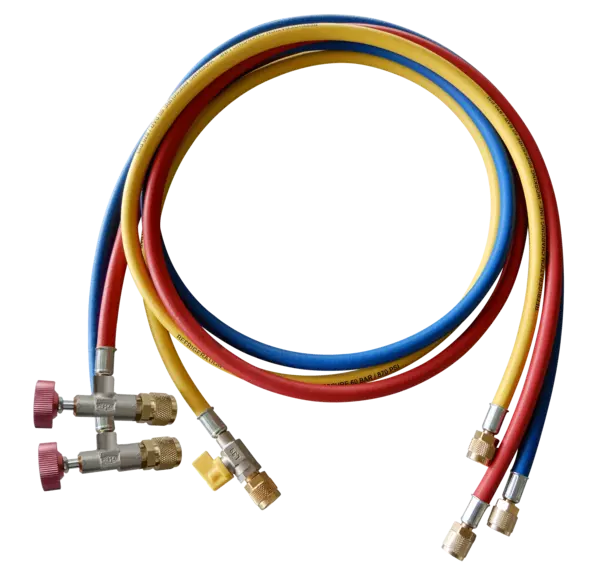 Set di 3 tubi flessibili con valvola di controllo dell'accesso, 1/4" SAE, 60"/150 cm, blu e rosso con valvola di controllo...