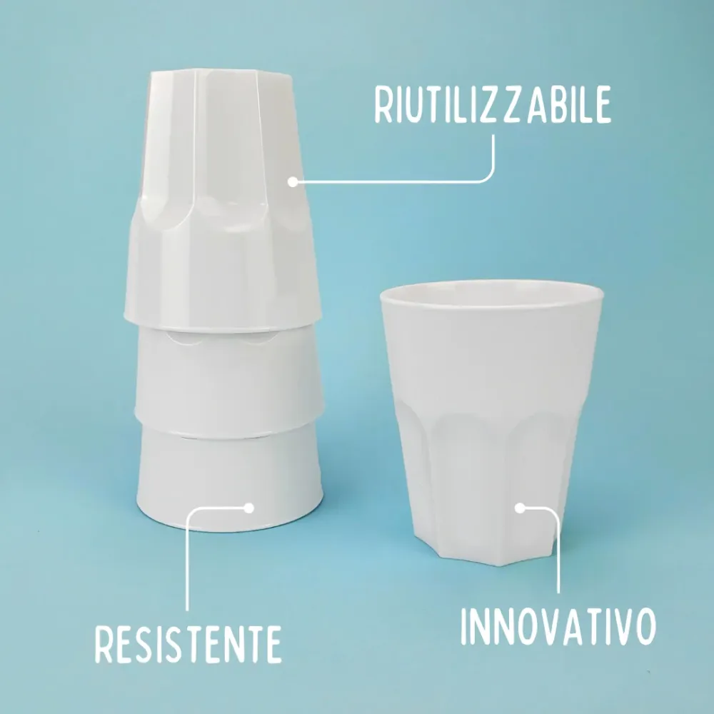 8 pz Bicchiere Riutilizzabile Bianco € 1,04 Cad + Iva
