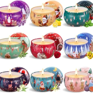 Amzeeniu Candele Profumate Natalizie,9 pezzi Candele Profumate Regalo Set Cera di Soia Naturale Candele Aromaterapia,Decor...