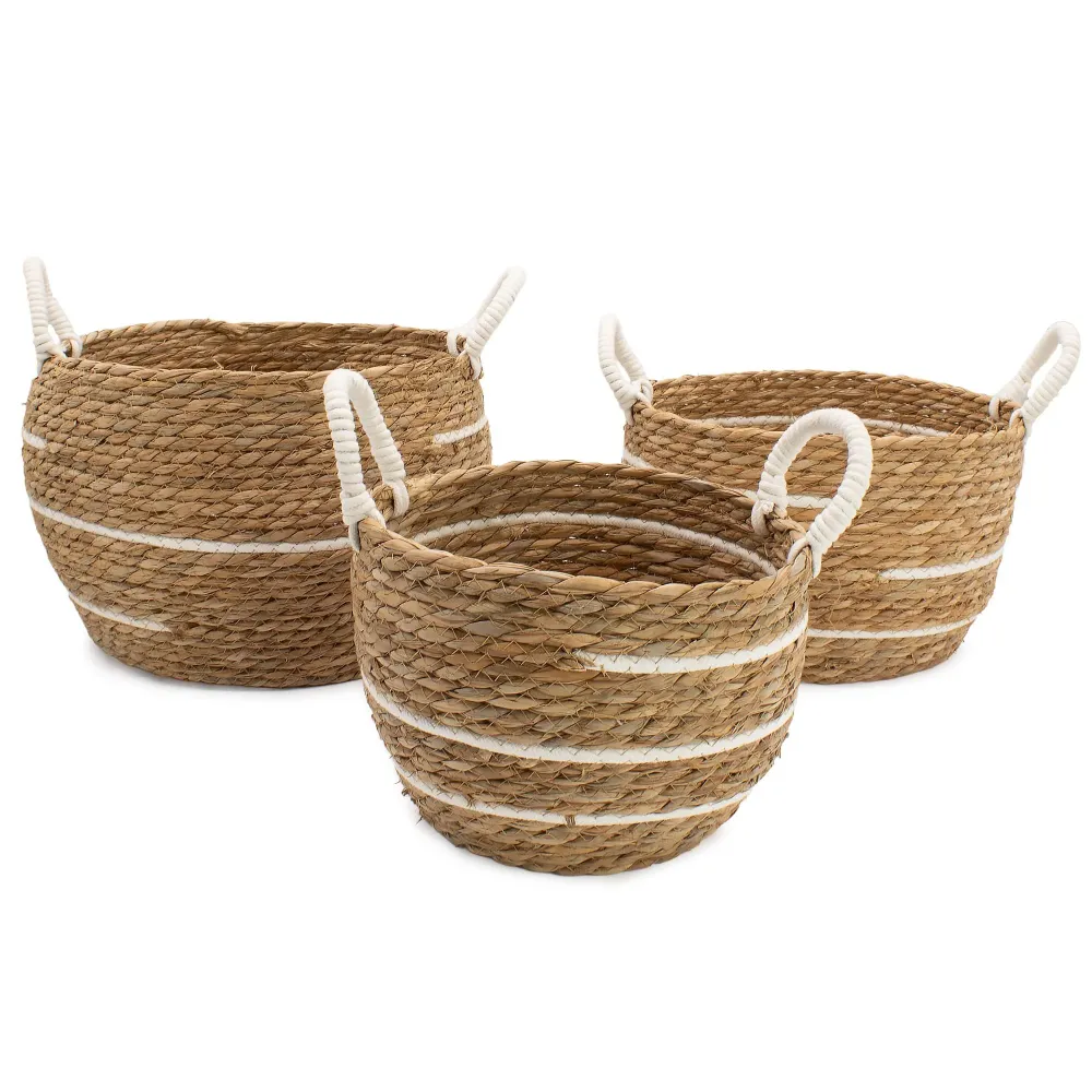 Cesti grandi cotone e erba marina – Righe naturali – Set da 3