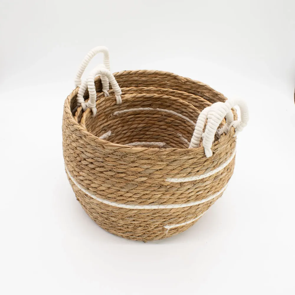 Cesti grandi cotone e erba marina – Righe naturali – Set da 3