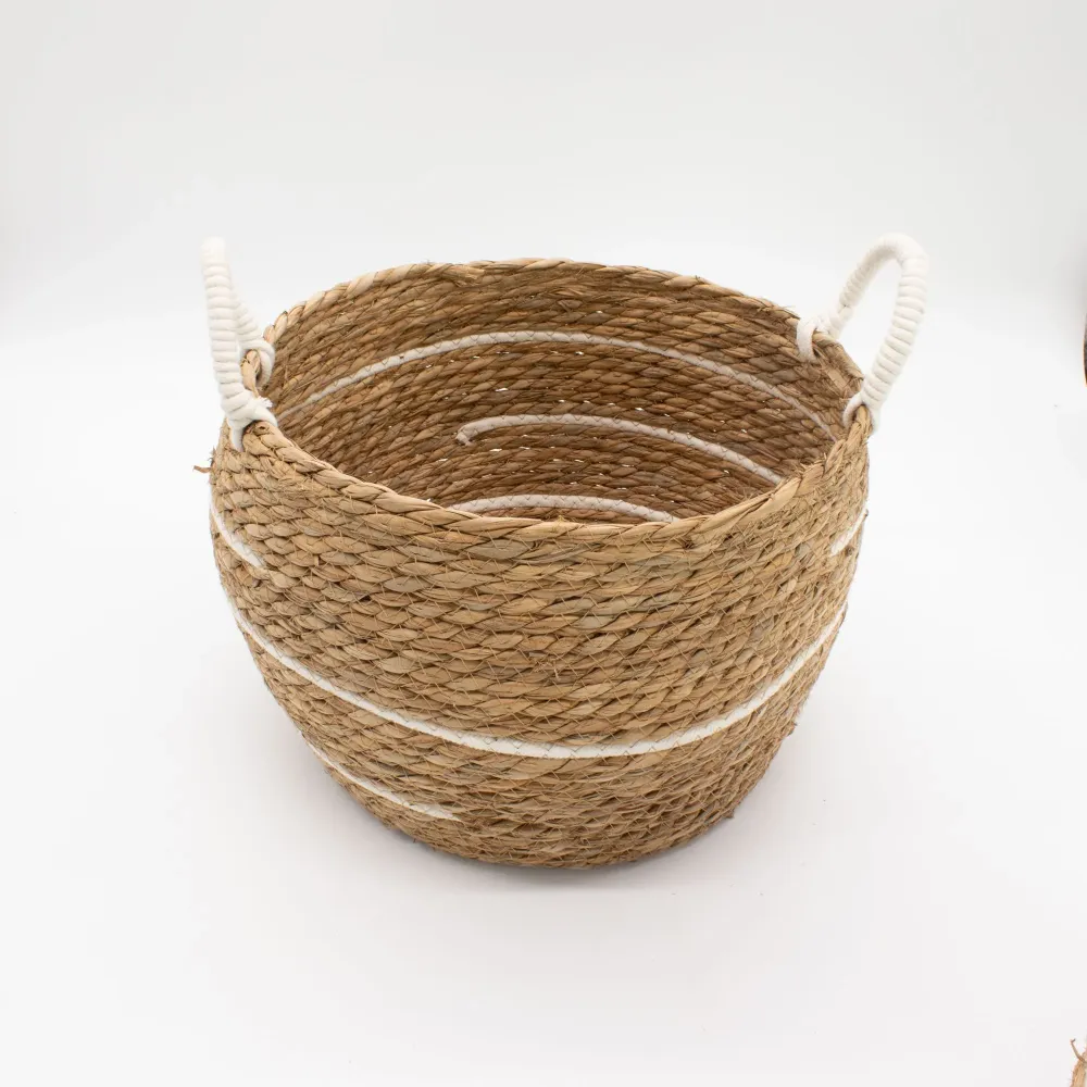 Cesti grandi cotone e erba marina – Righe naturali – Set da 3