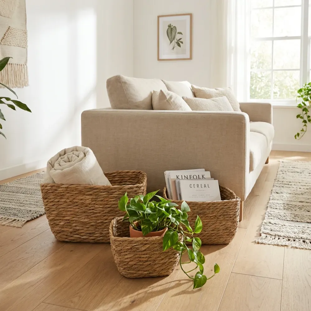 Cesti Quadrati Erba Marina – Naturale – Set da 3