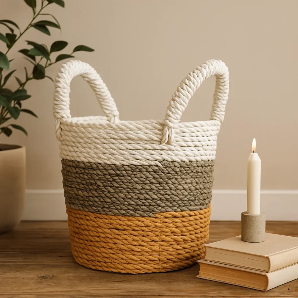 Set di Cesti Erba Marina, Arancione Naturale Bianco