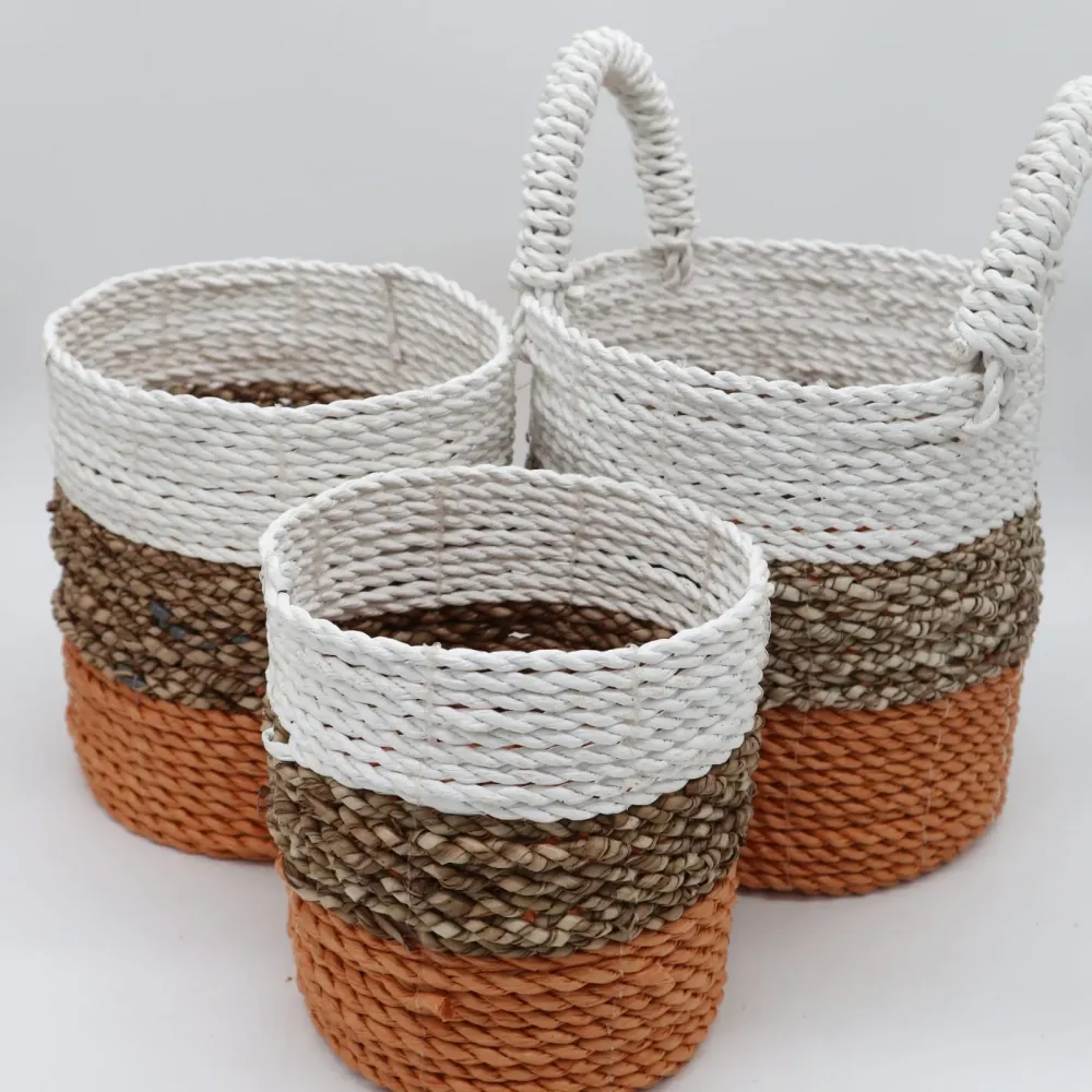 Set di Cesti Erba Marina, Arancione Naturale Bianco