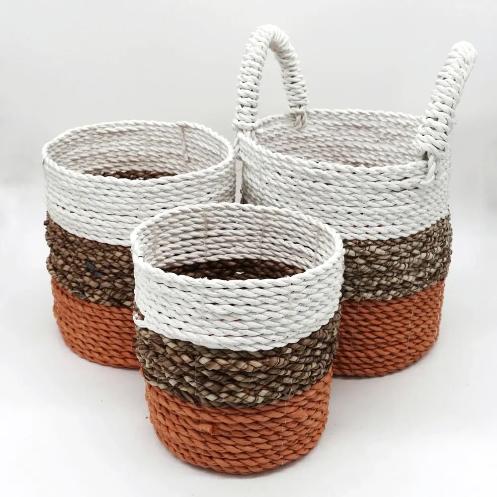 Set di Cesti Erba Marina, Arancione Naturale Bianco