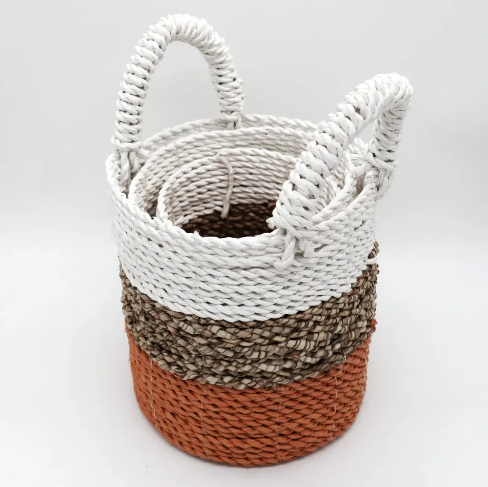 Set di Cesti Erba Marina, Arancione Naturale Bianco