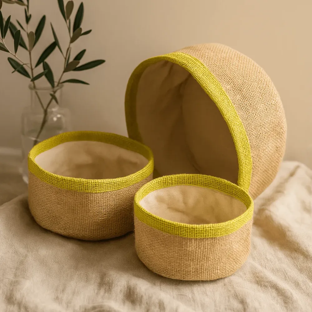 Set di 3 Cesti Juta Naturale, Oliva