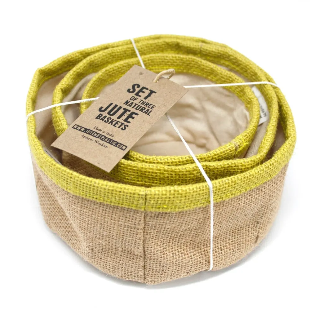 Set di 3 Cesti Juta Naturale, Oliva