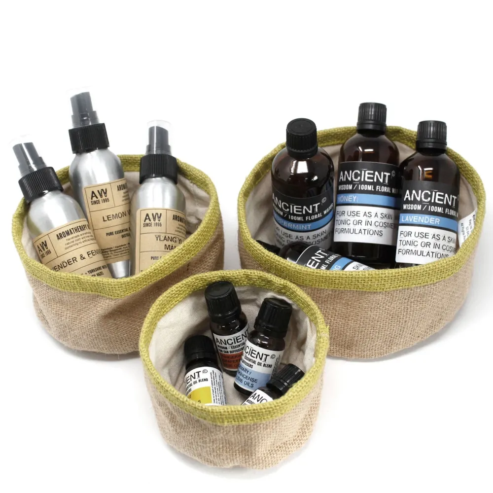 Set di 3 Cesti Juta Naturale, Oliva