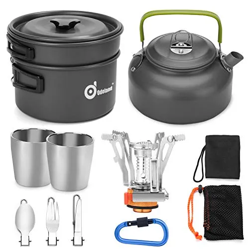 Odoland Set Pentole da Campeggio con 1.9 L Pentola 0.8 L Padella L...
