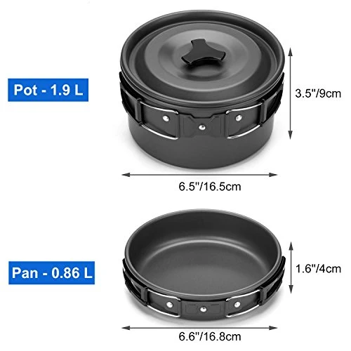 Odoland Set Pentole da Campeggio con 1.9 L Pentola 0.8 L Padella L...