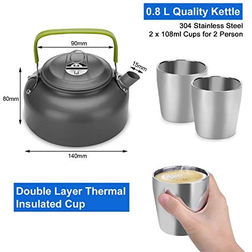 Odoland Set Pentole da Campeggio con 1.9 L Pentola 0.8 L Padella L...