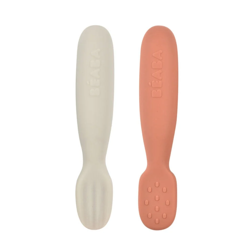 Beaba Cucchiaio silicone 2 pz. Terracotta/grigio velluto