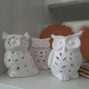 Gufo Porta Candela Terracotta Bianca