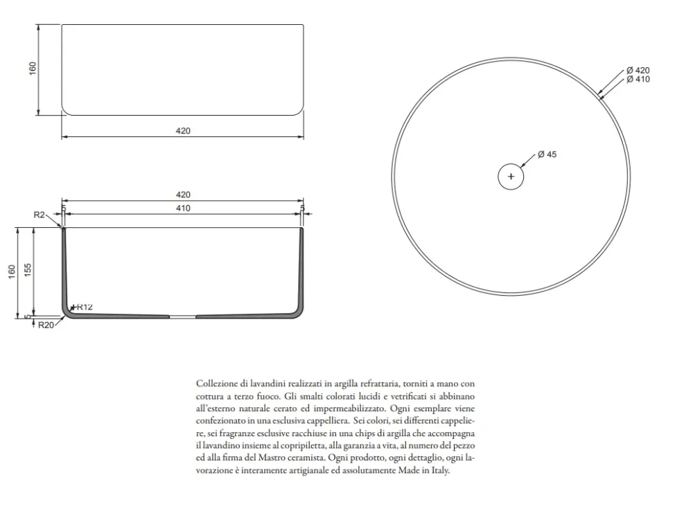 Index Red Lavabo terracotta colore Verde Ø 42