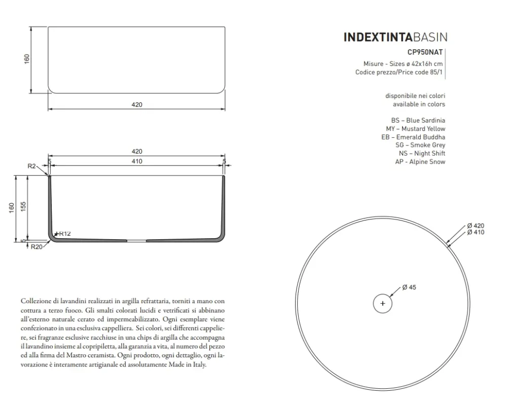Index Tinta Lavabo terracotta colore Giallo Ø 42