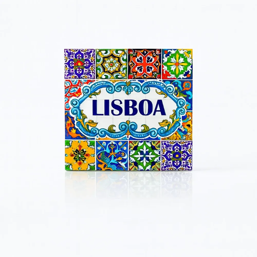 Magnete di Lisbona con mosaico multicolore di piastrelle portoghesi – Souvenir stile Azulejo