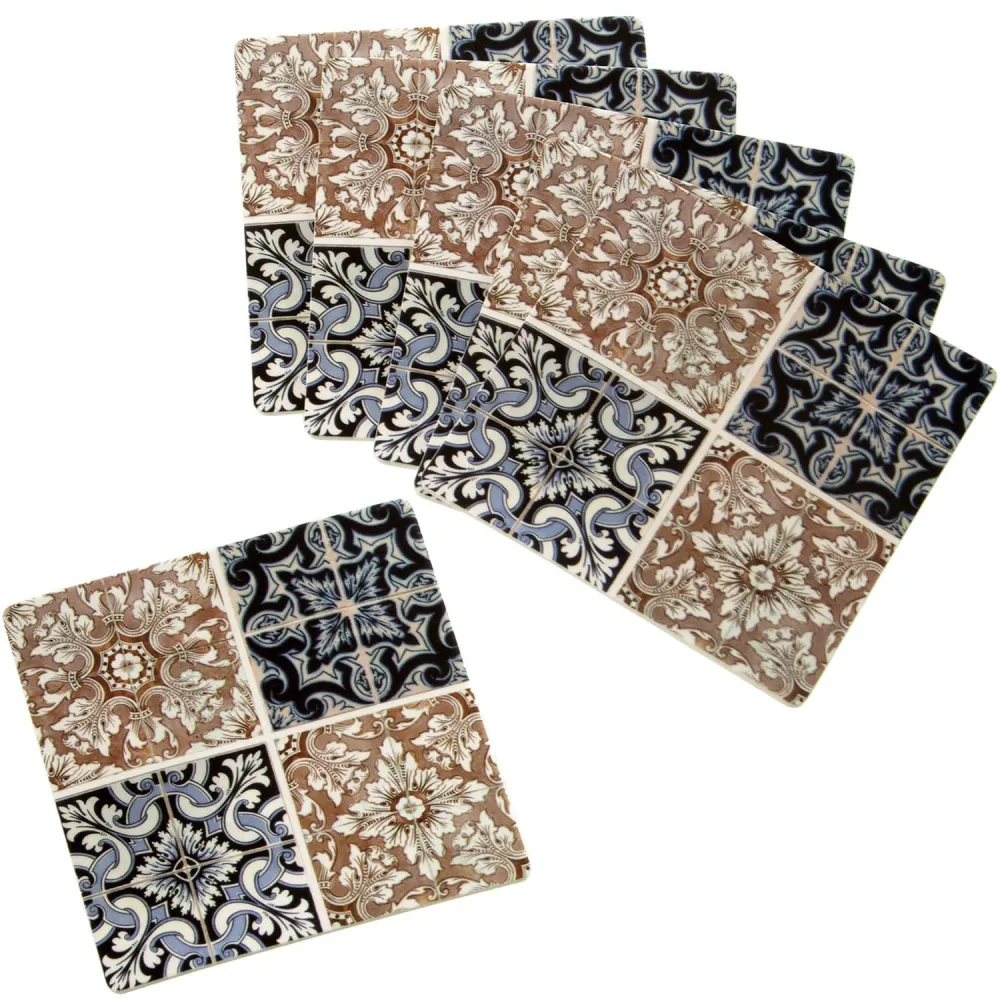 Set 6 Sottobicchieri Grigio vinile mosaico con vari colori 10x10 cm