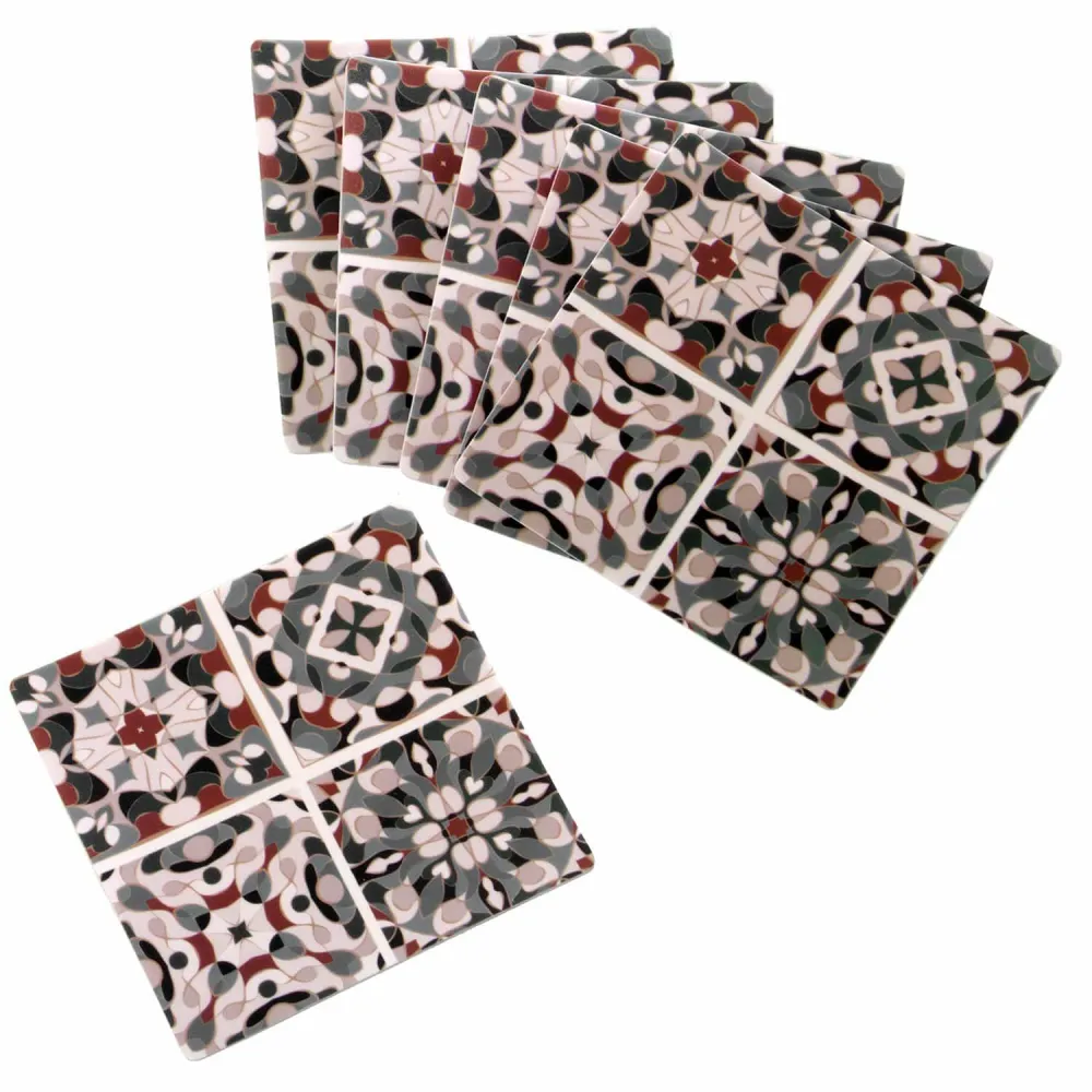 Set 6 Sottobicchieri vinile mosaico con vari colori 10x10 cm