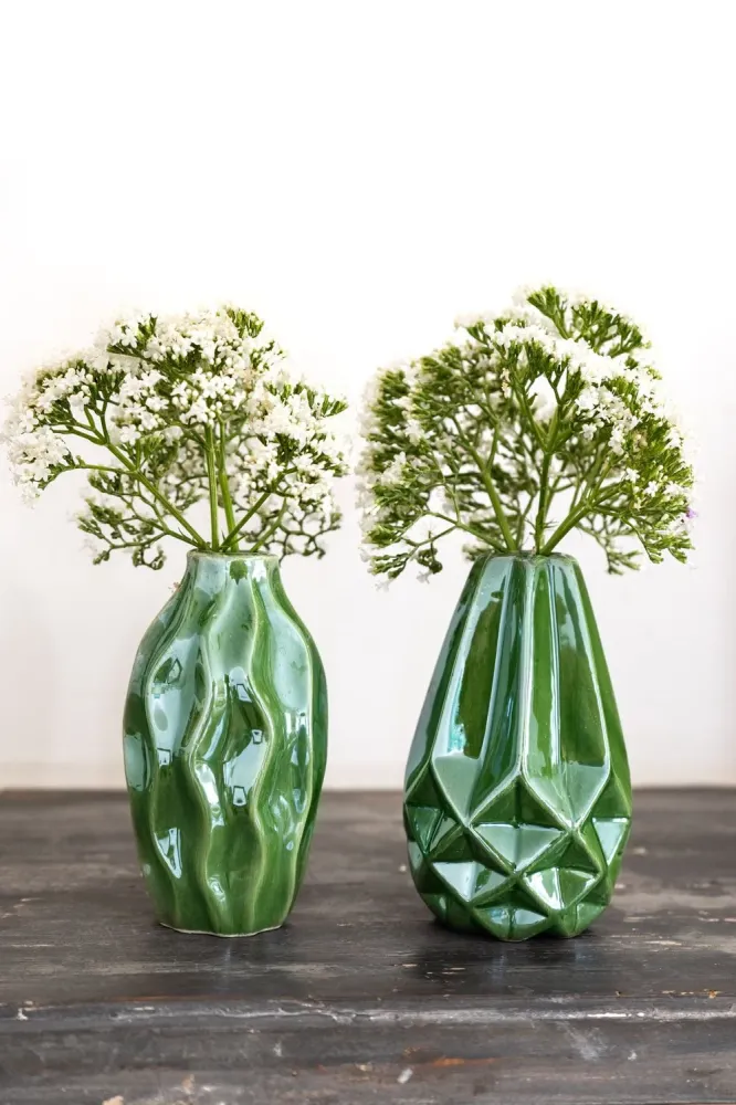 Set di 2 Vasi Terracotta Smaltata Verde