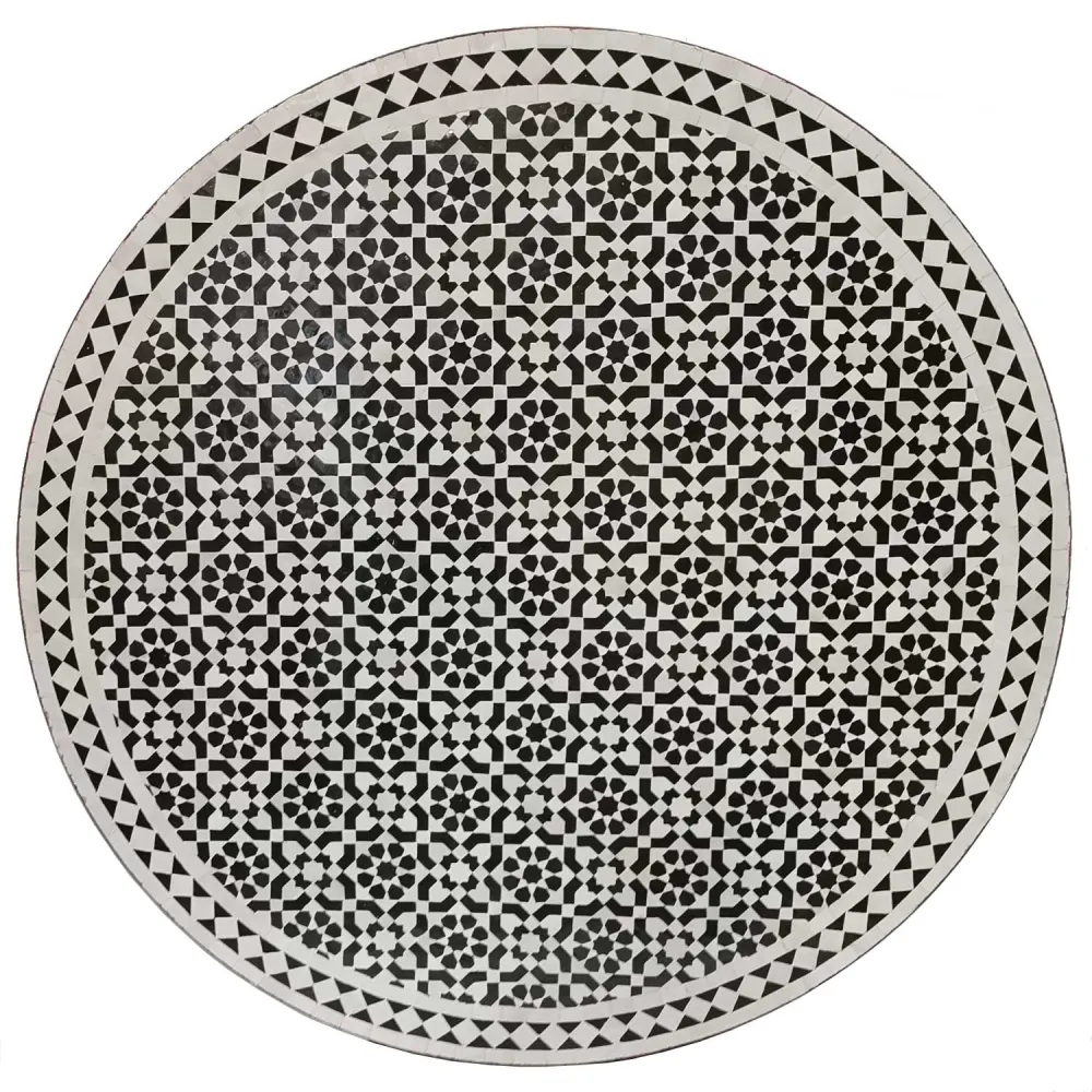 Tavolo mosaico D120 smaltato bianco e nero