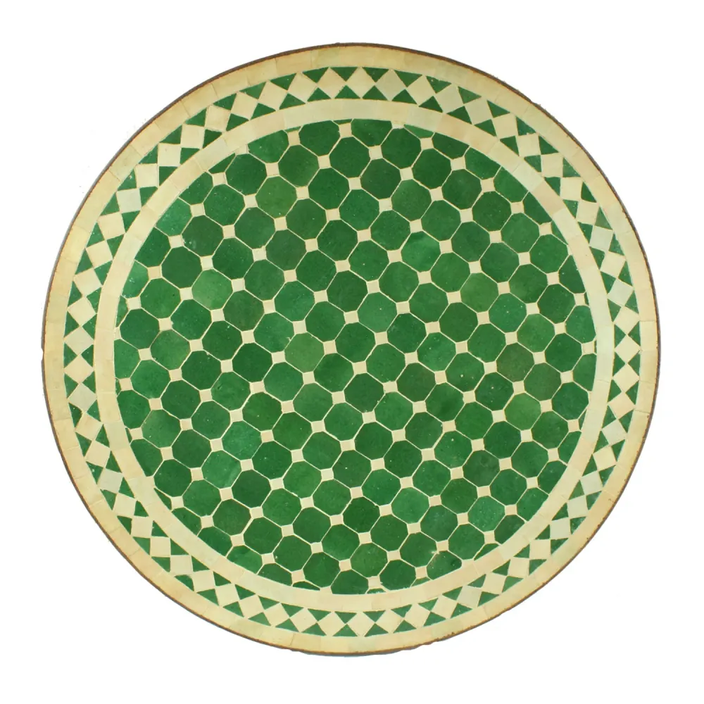 Tavolo mosaico dal Marocco - Rotondo - Verde smaltato bianco - M60-30