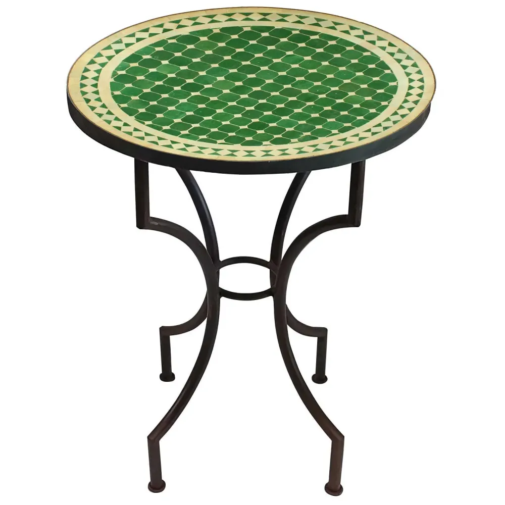 Tavolo mosaico dal Marocco - Rotondo - Verde smaltato bianco - M60-30