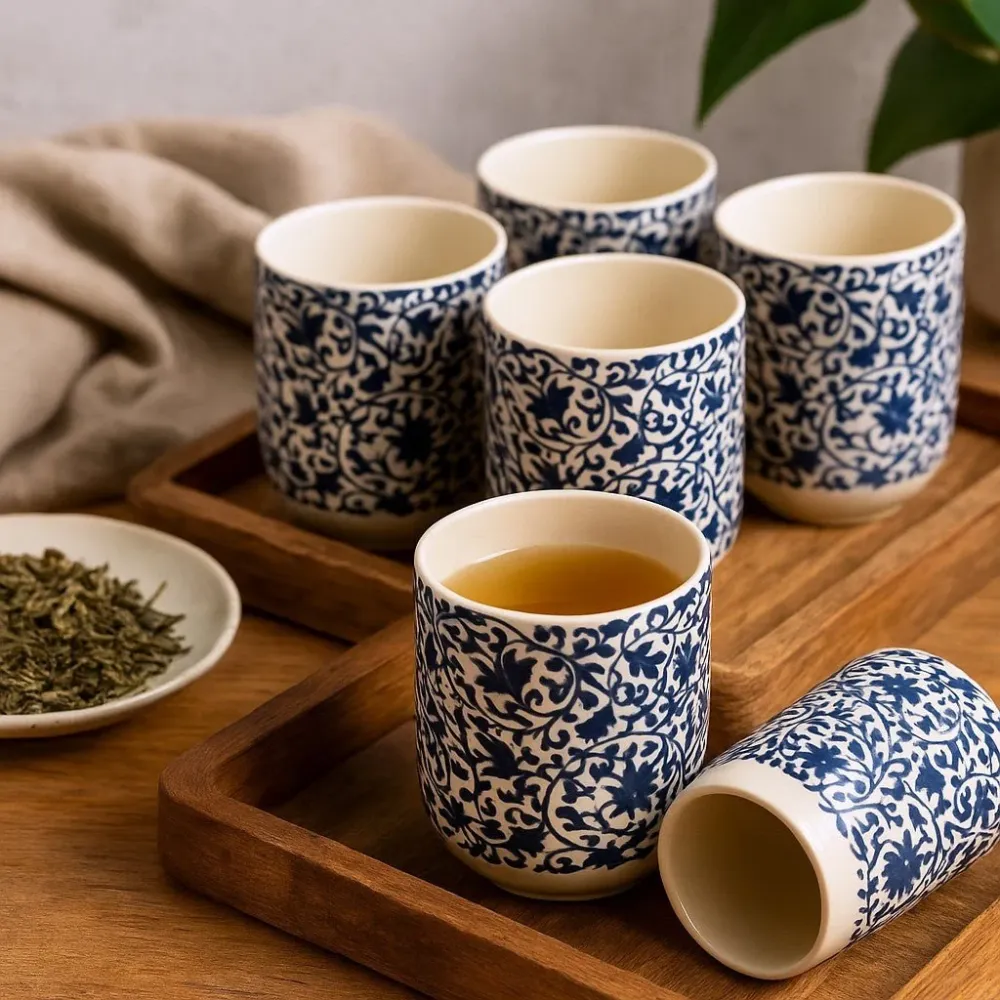 Tazze da Tè alle Erbe – Set di 6 con Motivo Blu