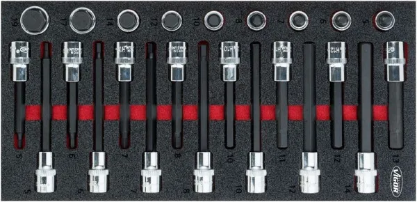 Carrello Trasporto Regolabile VIGOR set di punte per cacciavite esagono incassato quadrato cavo 125 mm (1/2 pollice) profi...