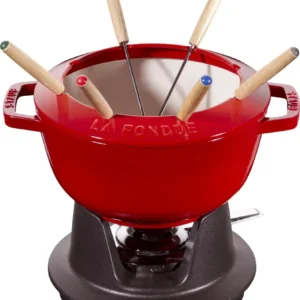 Set fonduta rosso ciliegia con 2 manici, rotondo. 20 cm