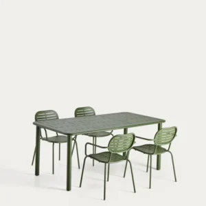 Set Brai con tavolo e 4 sedie impilabili acciaio zincato verde, 180 x 90 cm