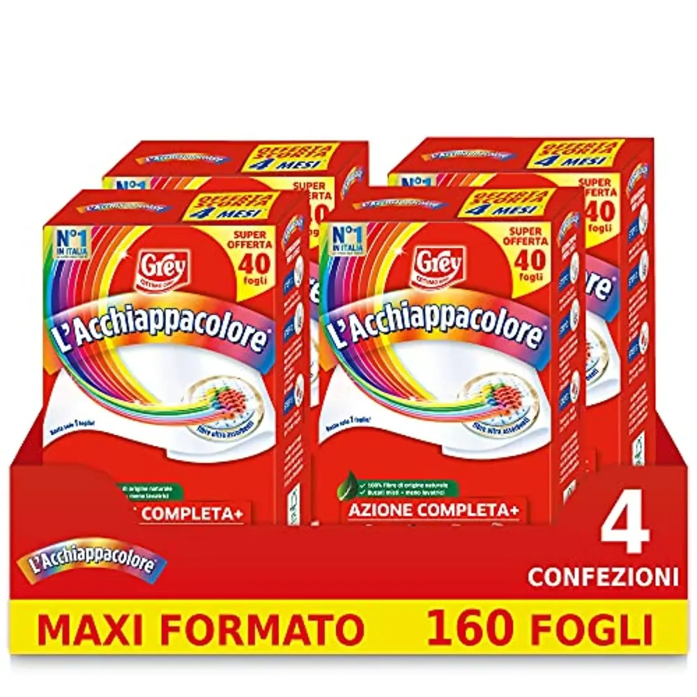Grey L'Acchiappacolore Fogli Cattura Colore, Evita Incidenti Lavaggio, Confezione da 160 Fogli, 4 X 40
