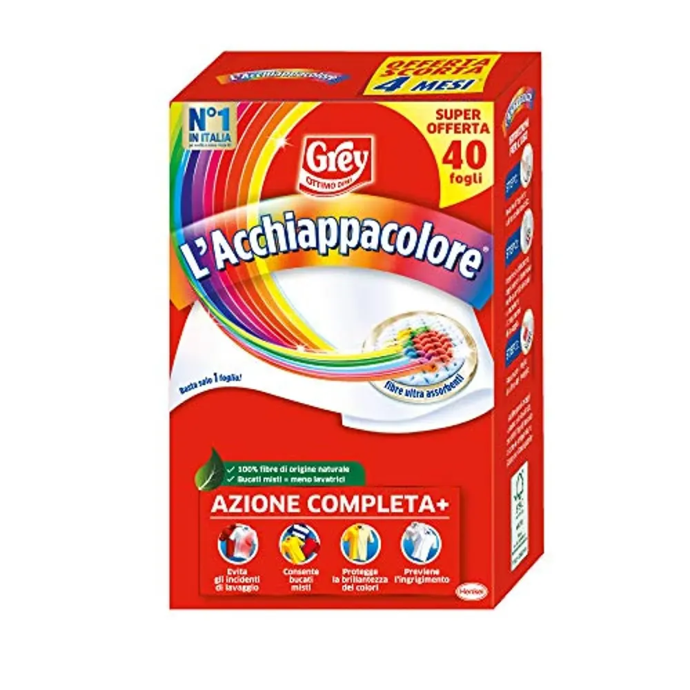 Grey L'Acchiappacolore Fogli Cattura Colore, Evita Incidenti Lavaggio, Confezione da 160 Fogli, 4 X 40