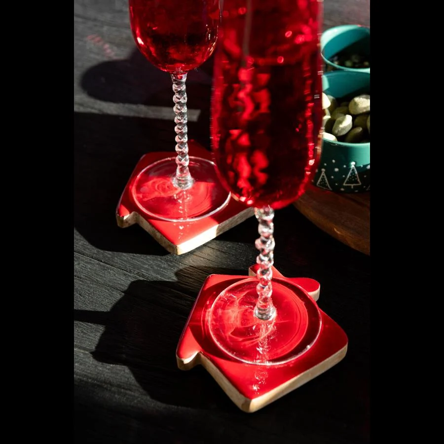 Set Sottobicchieri Legno Rosso 4 Pezzi per Aperitivo