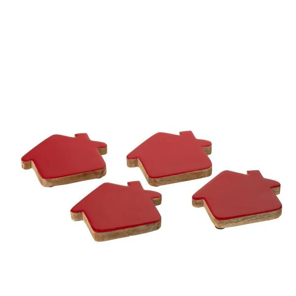 Set Sottobicchieri Legno Rosso 4 Pezzi per Aperitivo