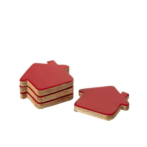 Set Sottobicchieri Legno Rosso 4 Pezzi per Aperitivo
