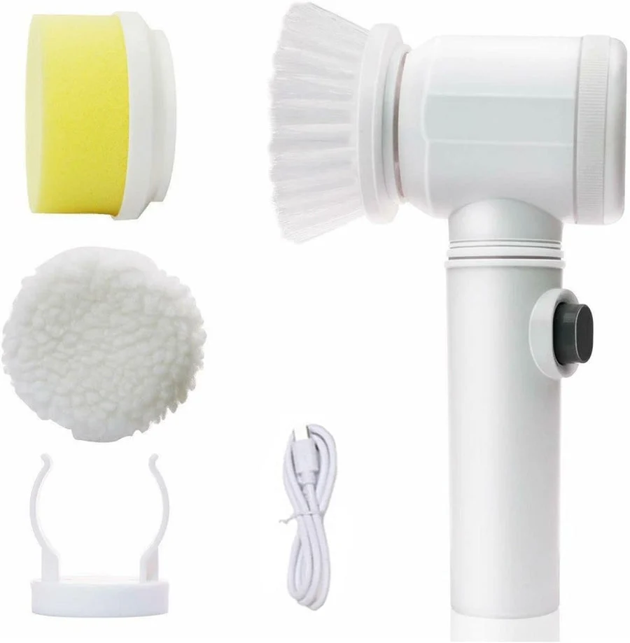 Magic brush 5 1 spazzola elettrica rotante per pulizia con 3 testine di pulizia sostituibili, spin scrubber