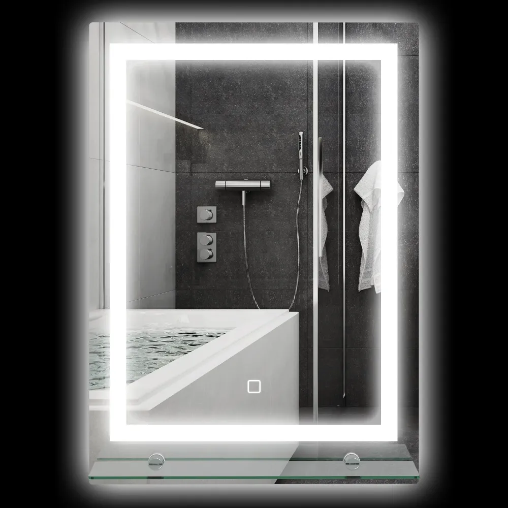 Specchio Bagno Parete Cornice Luce LED 3 Colori Mensola Vetro 50x12x70 cm