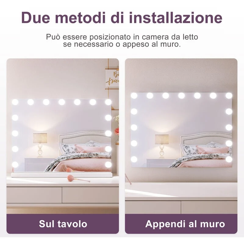 SONNI Specchio Trucco con luci tricolore regolabile 58x45.5x12 cm