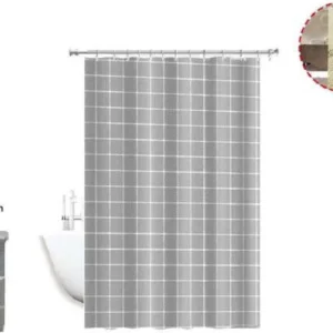 Tenda Doccia Impermeabile Tessuto Pvc 12 Ganci Plastica Quadri 240 X 200cm 52748