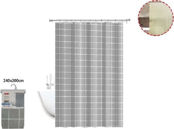 Tenda Doccia Impermeabile Tessuto Pvc 12 Ganci Plastica Quadri 240 X 200cm 52748