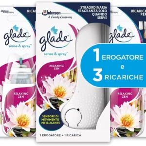 Glade Sense & Spray Profumatore per Ambienti con Olii Essenziali e Sensore di Movimento, Fragranza Relaxing Zen, Confezion...