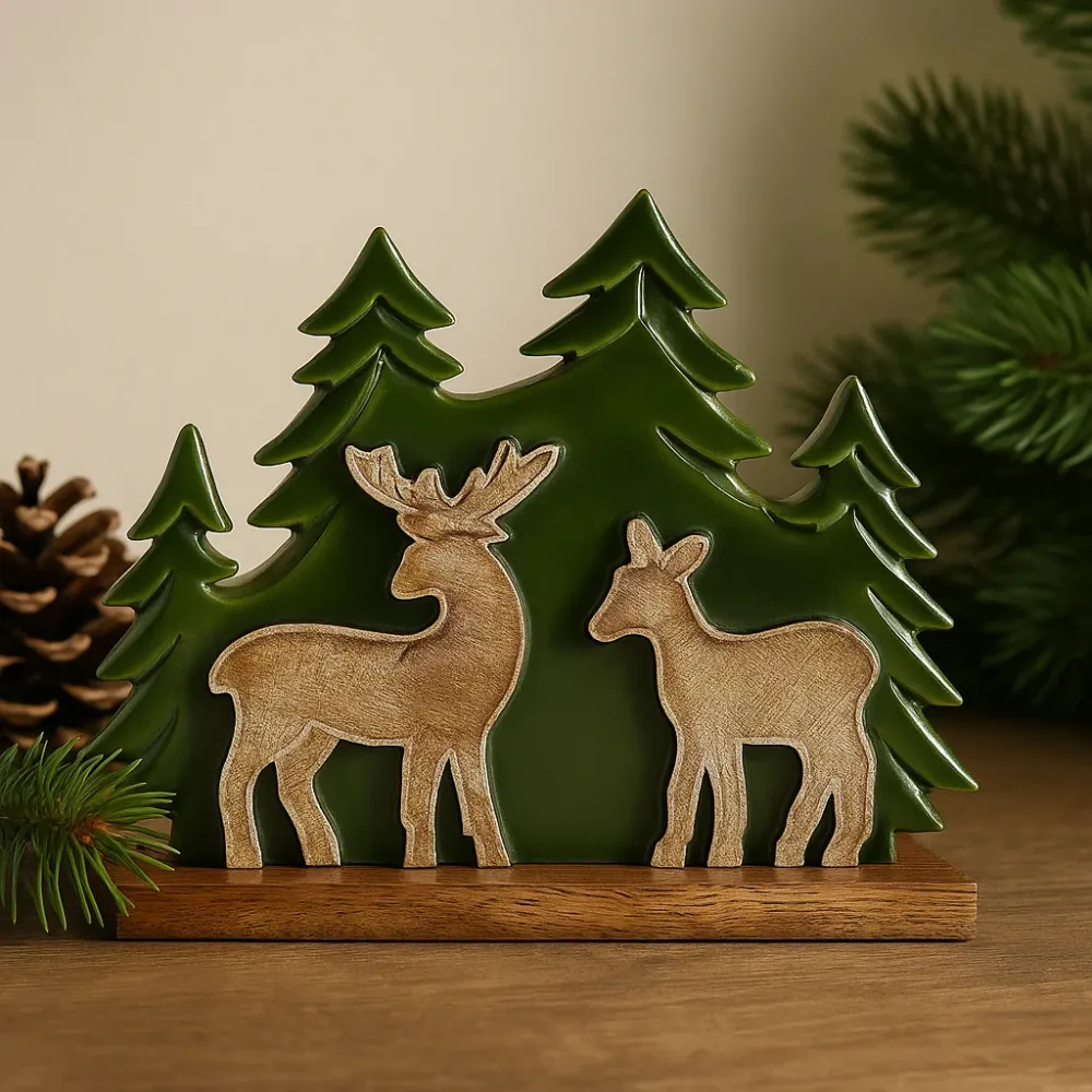 Scultura da Tavolo 3D Legno di Mango Cervo della Foresta