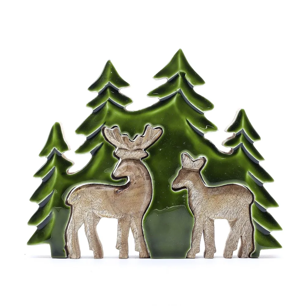 Scultura da Tavolo 3D Legno di Mango Cervo della Foresta