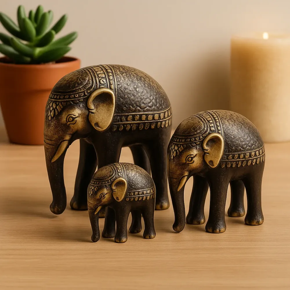 Figurine di elefante Feng Shui ottone, set da 3