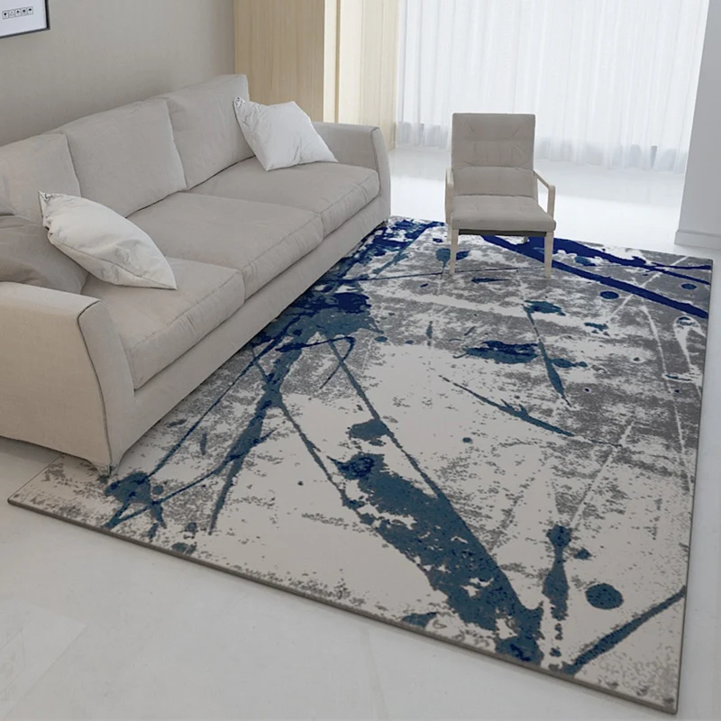Tappeto industriale astratto Tappeto poliestere grigio e blu Tappeto antiscivolo lavabile lavatrice per camera da letto Ad...